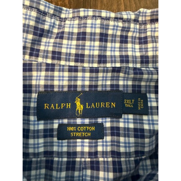 Polo Ralph Lauren 3XLT Plaid Cotton Long Sleeve Button Down Shirt Blue Pony - Picture 3 of 10